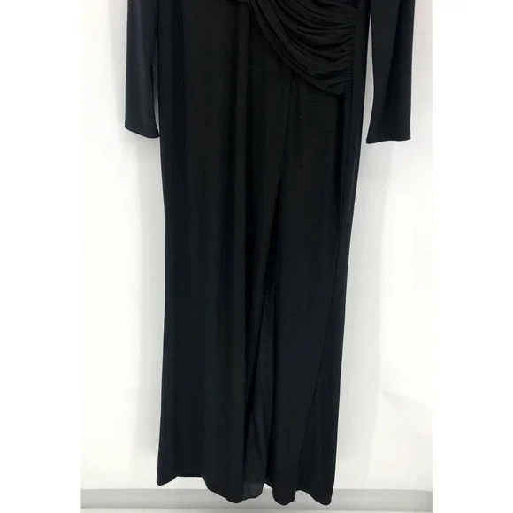 IEENA FOR MAC DUGGAL Jersey Gown 12 Black Long Sleeve Asymmetrical Ruched NWT - Picture 10 of 15